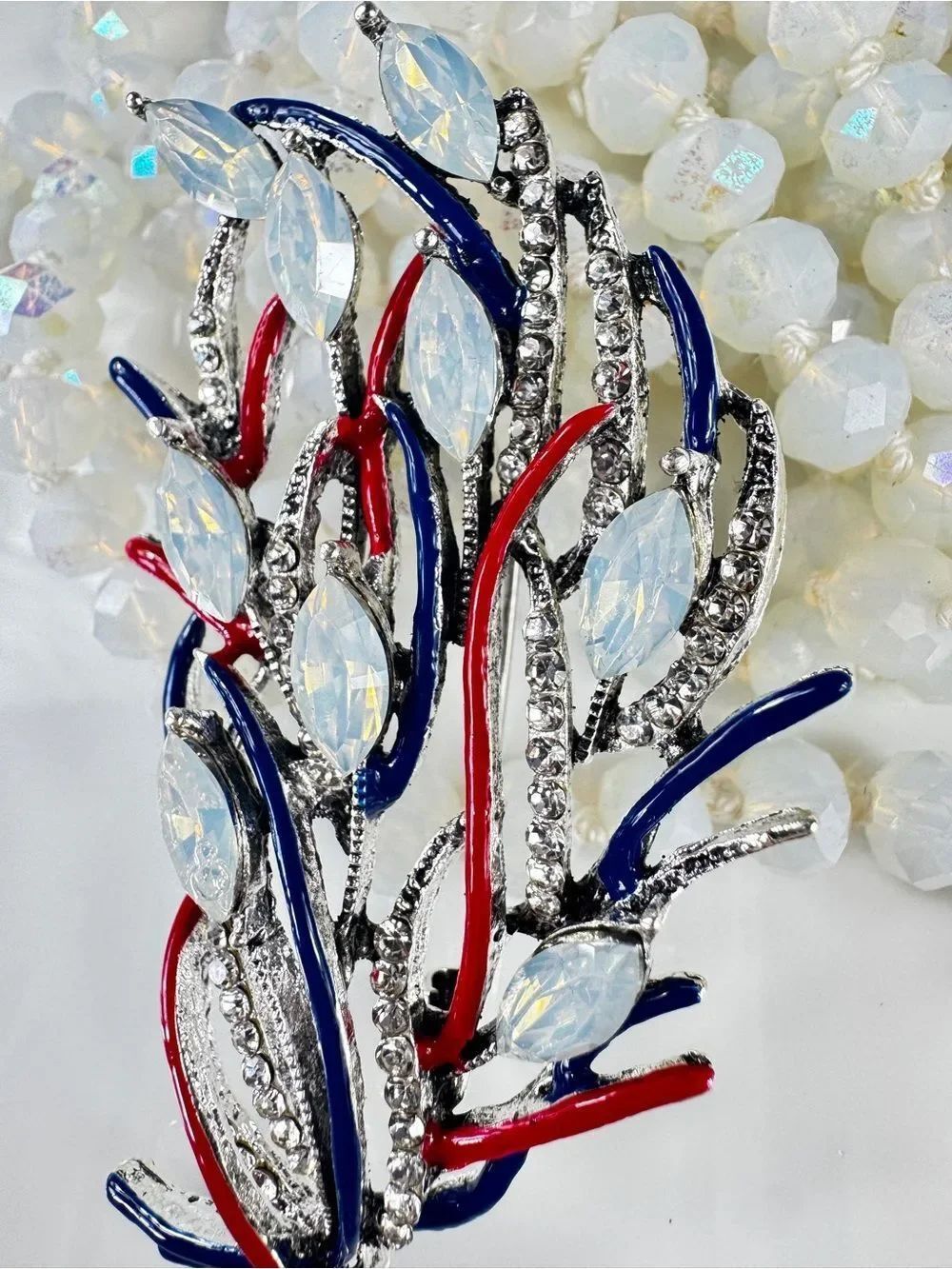 Red & Navy Crystal Leaf Brooch – Women Jewelry Brooches